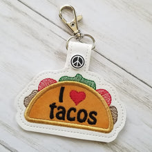 Load image into Gallery viewer, I heart Tacos snap tab (single and multi files included) machine embroidery design DIGITAL DOWNLOAD