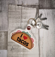 Load image into Gallery viewer, I heart Tacos snap tab (single and multi files included) machine embroidery design DIGITAL DOWNLOAD