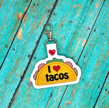 Load image into Gallery viewer, I heart Tacos snap tab (single and multi files included) machine embroidery design DIGITAL DOWNLOAD
