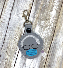 Load image into Gallery viewer, Bernie Snap tab and mitten charm set machine embroidery design DIGITAL DOWNLOAD