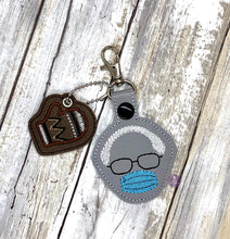 Load image into Gallery viewer, Bernie Snap tab and mitten charm set machine embroidery design DIGITAL DOWNLOAD