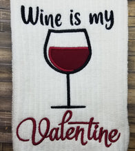 Load image into Gallery viewer, Wine is my Valentine applique machine embroidery design (4 sizes included) DIGITAL DOWNLOAD