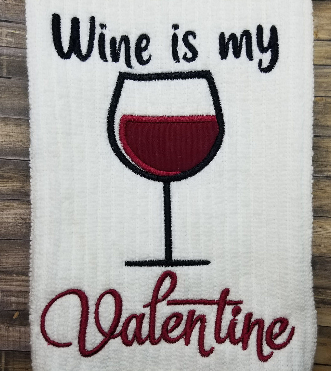 Wine is my Valentine applique machine embroidery design (4 sizes included) DIGITAL DOWNLOAD
