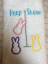 Load image into Gallery viewer, Peep Show applique machine embroidery design (5 sizes included) DIGITAL DOWNLOAD