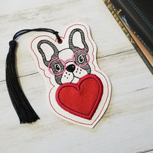 Load image into Gallery viewer, Doggie heart applique bookmark machine embroidery design DIGITAL DOWNLOAD