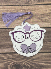 Load image into Gallery viewer, Glasses Kitty Bookmark machine embroidery design DIGITAL DOWNLOAD
