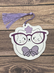 Glasses Kitty Bookmark machine embroidery design DIGITAL DOWNLOAD