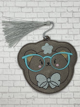 Load image into Gallery viewer, Glasses Bear Bookmark machine embroidery design DIGITAL DOWNLOAD