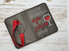 Load image into Gallery viewer, Drinking wine and judging applique notebook cover (2 sizes available) machine embroidery design DIGITAL DOWNLOAD