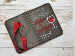 Drinking wine and judging applique notebook cover (2 sizes available) machine embroidery design DIGITAL DOWNLOAD