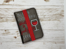Load image into Gallery viewer, Drinking wine and judging applique notebook cover (2 sizes available) machine embroidery design DIGITAL DOWNLOAD