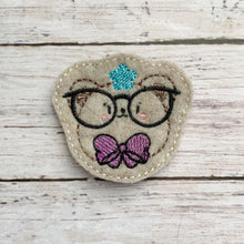 Load image into Gallery viewer, Glasses Bear feltie (single &amp; multi included) machine embroidery design DIGITAL DOWNLOAD