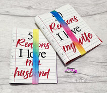 Load image into Gallery viewer, 50 Reasons I love my Husband/Wife Notebook Cover (2 sizes available) machine embroidery design DIGITAL DOWNLOAD