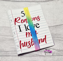 Load image into Gallery viewer, 50 Reasons I love my Husband/Wife Notebook Cover (2 sizes available) machine embroidery design DIGITAL DOWNLOAD