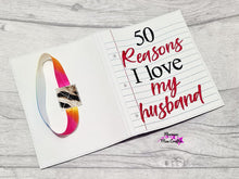 Load image into Gallery viewer, 50 Reasons I love my Husband/Wife Notebook Cover (2 sizes available) machine embroidery design DIGITAL DOWNLOAD
