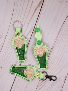 Green Beer Applique Snap tab (single & multi file included) machine embroidery design DIGITAL DOWNLOAD