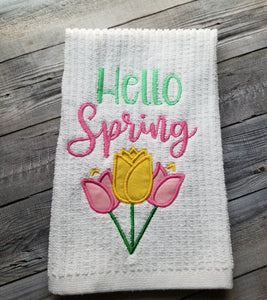 Hello Spring applique machine embroidery design (4 sizes included) DIGITAL DOWNLOAD