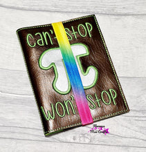 Load image into Gallery viewer, Can&#39;t stop won&#39;t stop Pi applique notebook cover (2 sizes available) machine embroidery design DIGITAL DOWNLOAD