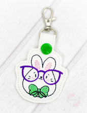 Load image into Gallery viewer, Glasses Bunny Snap tab (single and multi file included) machine embroidery design DIGITAL DOWNLOAD