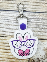 Load image into Gallery viewer, Glasses Bunny Snap tab (single and multi file included) machine embroidery design DIGITAL DOWNLOAD