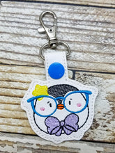 Load image into Gallery viewer, Glasses Penguin Snap tab (single and multi file included) machine embroidery design DIGITAL DOWNLOAD