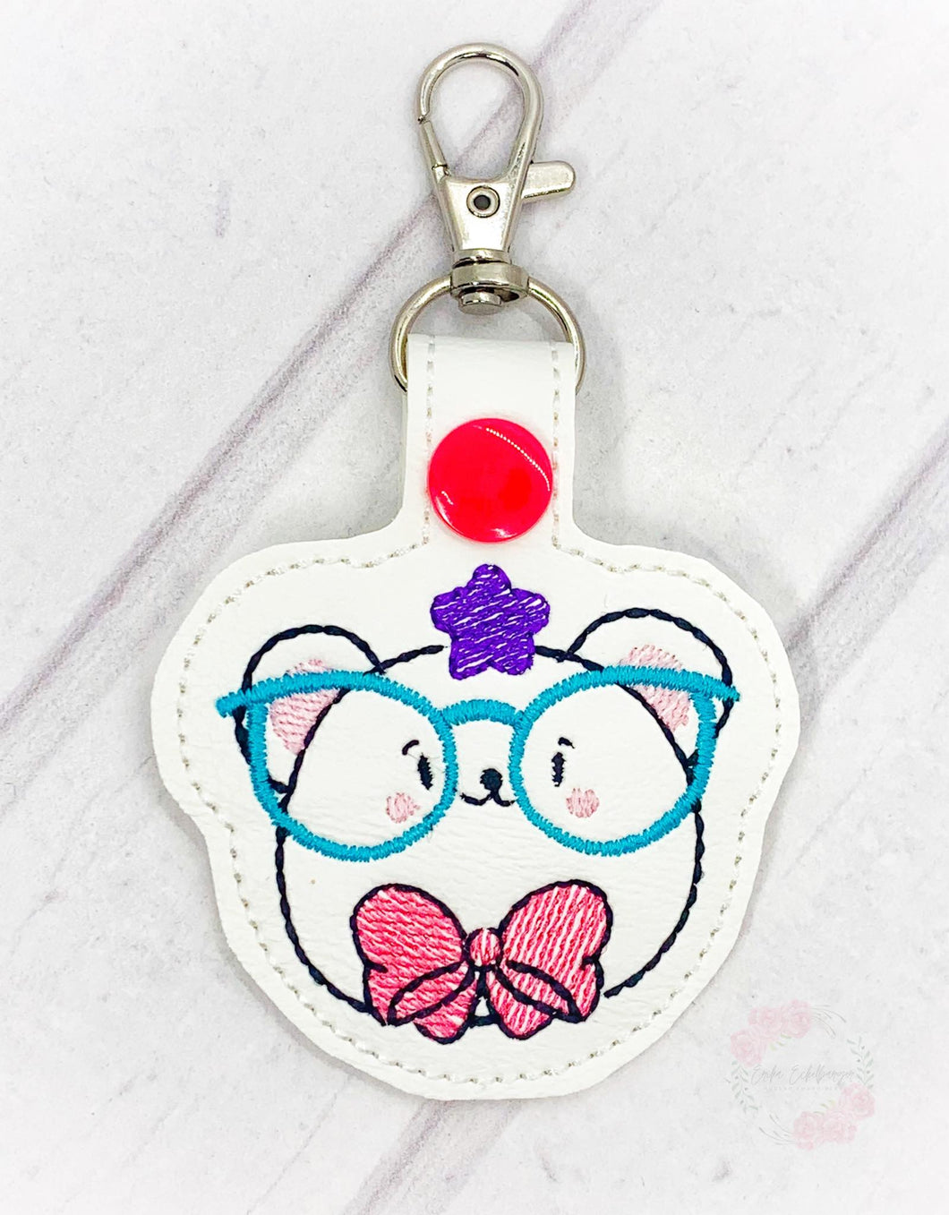 Glasses Bear Snap tab (single and multi file included) machine embroidery design DIGITAL DOWNLOAD
