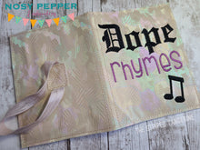 Load image into Gallery viewer, Dope Rhymes notebook cover (2 sizes available) machine embroidery design DIGITAL DOWNLOAD