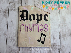 Dope Rhymes notebook cover (2 sizes available) machine embroidery design DIGITAL DOWNLOAD