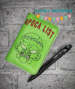 Apoca list Notebook cover (2 sizes available) machine embroidery design DIGITAL DOWNLOAD