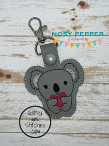 Koala heart snap tab (single & multi files included) machine embroidery design DIGITAL DOWNLOAD