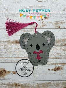 Koala heart bookmark/ornament machine embroidery design DIGITAL DOWNLOAD