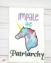 Load image into Gallery viewer, Impale the Patriarchy Unicorn machine embroidery design (4 sizes included) DIGITAL DOWNLOAD