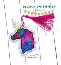 Load image into Gallery viewer, Watercolor Unicorn Bookmark machine embroidery design DIGITAL DOWNLOAD