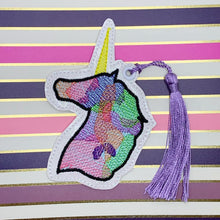 Load image into Gallery viewer, Watercolor Unicorn Bookmark machine embroidery design DIGITAL DOWNLOAD