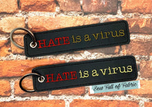 Load image into Gallery viewer, Hate is a virus key fob and bookmark set machine embroidery design DIGITAL DOWNLOAD