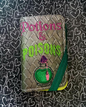 Load image into Gallery viewer, Potions and Poisons applique notebook cover (2 sizes available) machine embroidery design DIGITAL DOWNLOAD