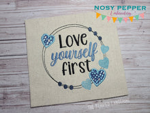 Load image into Gallery viewer, Love yourself first applique machine embroidery design (4 sizes included) DIGITAL DOWNLOAD