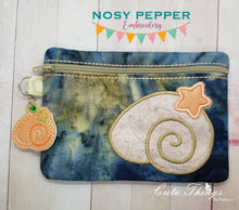 Load image into Gallery viewer, Shell Applique set (includes snap tab, charms, bookmark, 4x4 ITH Bag &amp; 5x7 ITH Bag) machine embroidery design DIGITAL DOWNLOAD