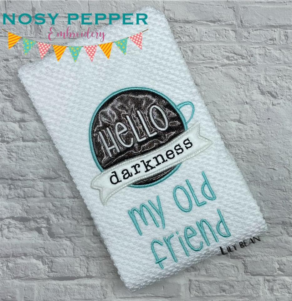 Hello Darkness my old friend applique machine embroidery design (4 sizes included) DIGITAL DOWNLOAD
