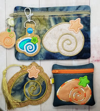 Load image into Gallery viewer, Shell Applique set (includes snap tab, charms, bookmark, 4x4 ITH Bag &amp; 5x7 ITH Bag) machine embroidery design DIGITAL DOWNLOAD