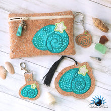 Load image into Gallery viewer, Shell Applique set (includes snap tab, charms, bookmark, 4x4 ITH Bag &amp; 5x7 ITH Bag) machine embroidery design DIGITAL DOWNLOAD