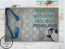 Load image into Gallery viewer, Facts about penguins notebook cover (2 sizes available) machine embroidery design DIGITAL DOWNLOAD