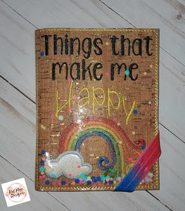 Things that make me happy applique notebook cover (2 sizes available) machine embroidery design DIGITAL DOWNLOAD