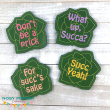 Load image into Gallery viewer, Snarky Succulent Coaster Set machine embroidery design (4 Designs included) DIGITAL DOWNLOAD