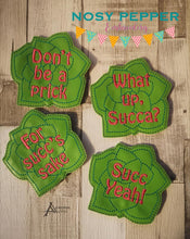 Load image into Gallery viewer, Snarky Succulent Coaster Set machine embroidery design (4 Designs included) DIGITAL DOWNLOAD