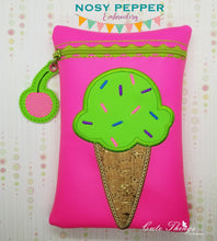 Load image into Gallery viewer, Ice Cream Applique Set (includes: snap tab, charms, bookmark, 4x4 &amp; 5x7 ITH bags) machine embroidery design DIGITAL DOWNLOAD