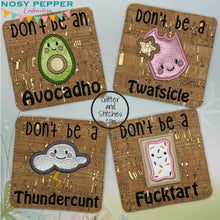 Load image into Gallery viewer, Snarky Applique Coaster set 2 (set of 4 designs) machine embroidery design DIGITAL DOWNLOAD