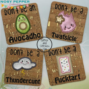 Snarky Applique Coaster set 2 (set of 4 designs) machine embroidery design DIGITAL DOWNLOAD