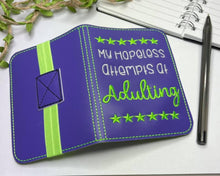 Load image into Gallery viewer, My hopeless attempts at adulting notebook cover (2 sizes available) machine embroidery design DIGITAL DOWNLOAD