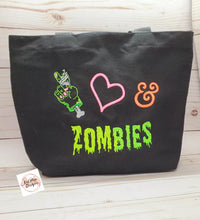 Load image into Gallery viewer, Peace Love &amp; Zombies machine embroidery design (4 sizes included) DIGITAL DOWNLOAD